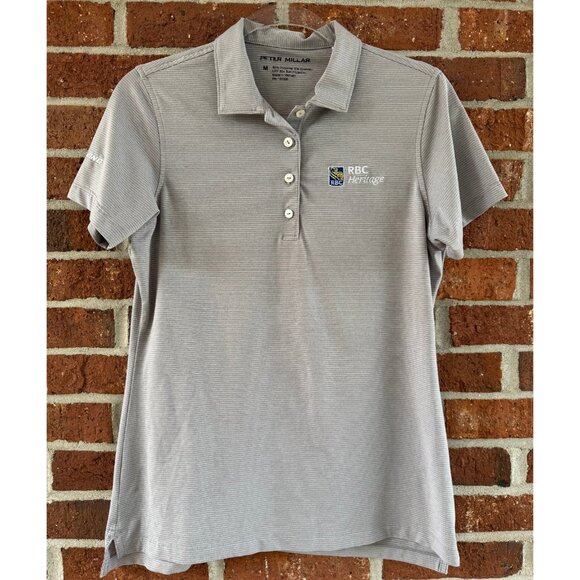Peter Millar Gray Stripe Golf Polo RBC Heritage Boeing Women’s M UPF 50+ - Picture 1 of 10